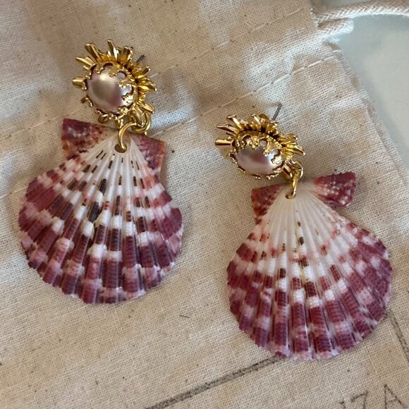 Brinker + Eliza Ariel natural shell earrings with faux pearl accents, post - Picture 2 of 4